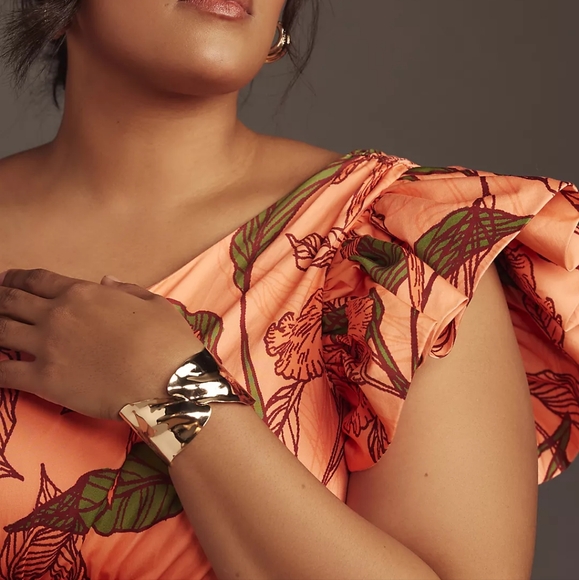 ANTHROPOLOGIE Hutch NWT Floral One-Shoulder Ruffle Maxi Dress Orange Botanical - Picture 9 of 9